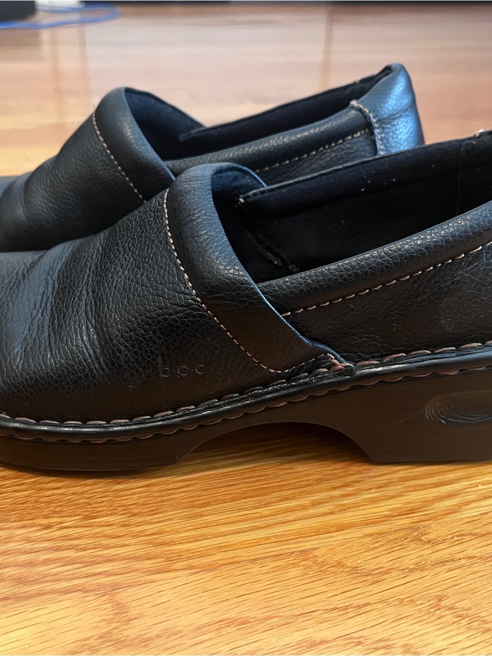 b.o.c. Black Leather Slip-On Clogs for Women